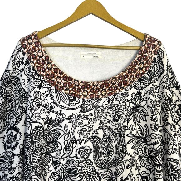 Anthropologie Pullover Top Women XL Samia Dolman Puff Sleeve French Terry Floral - Picture 5 of 8
